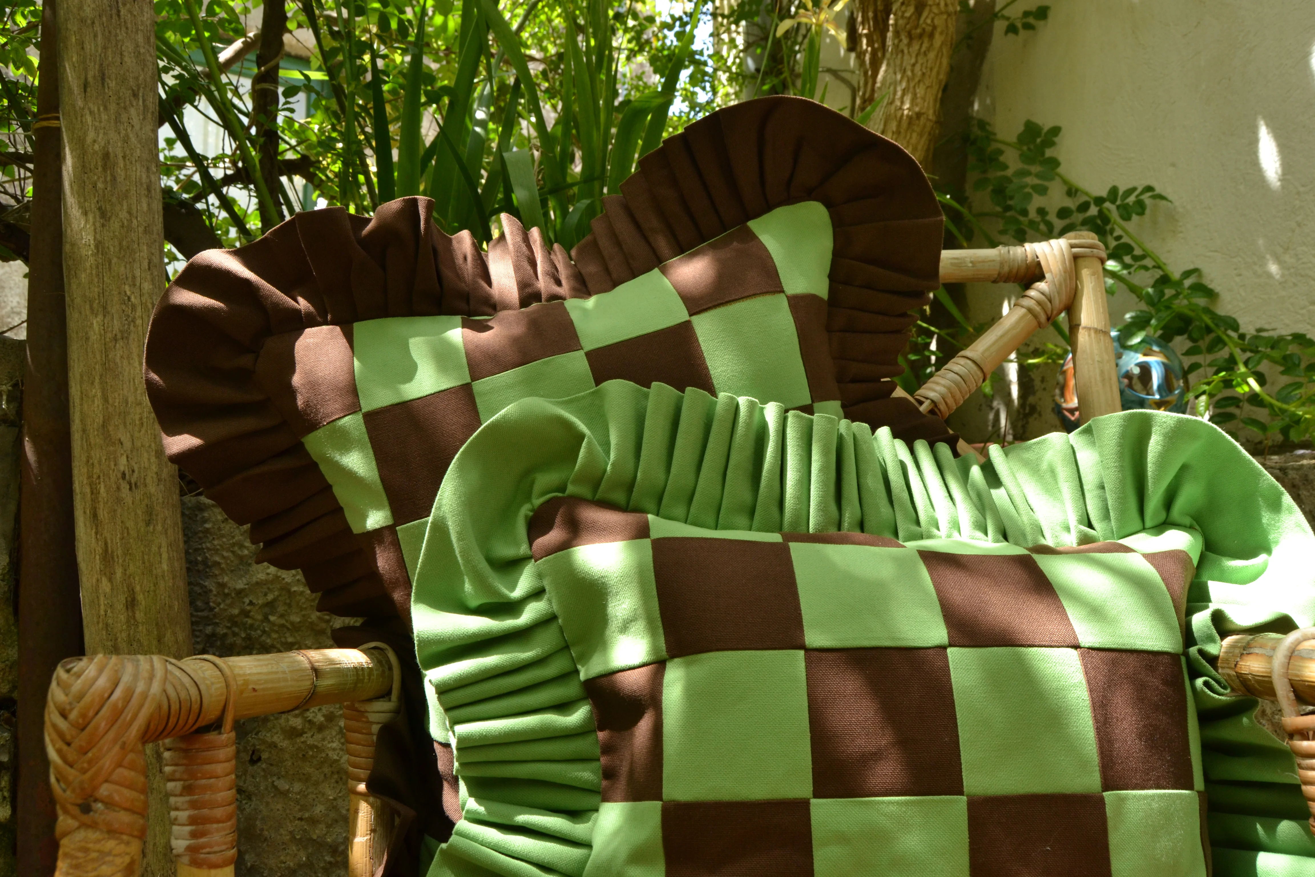 Patchwork with Ruffle: Dark Brown & Light Green - Image 7