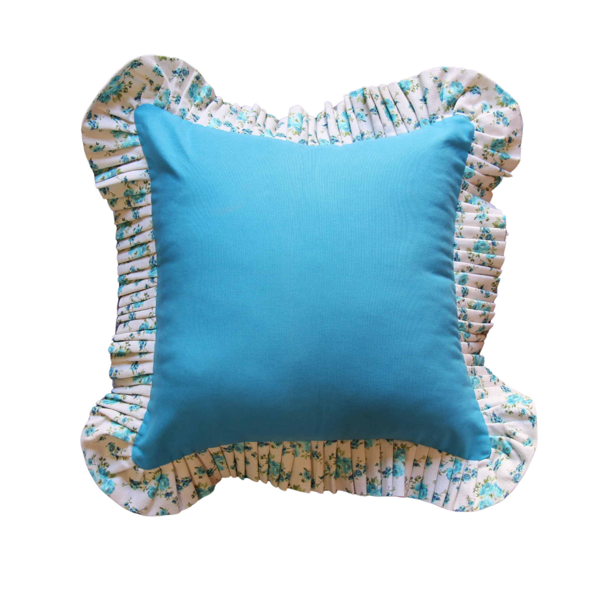 Dodger Blue with Flowers Pattern Ruffle