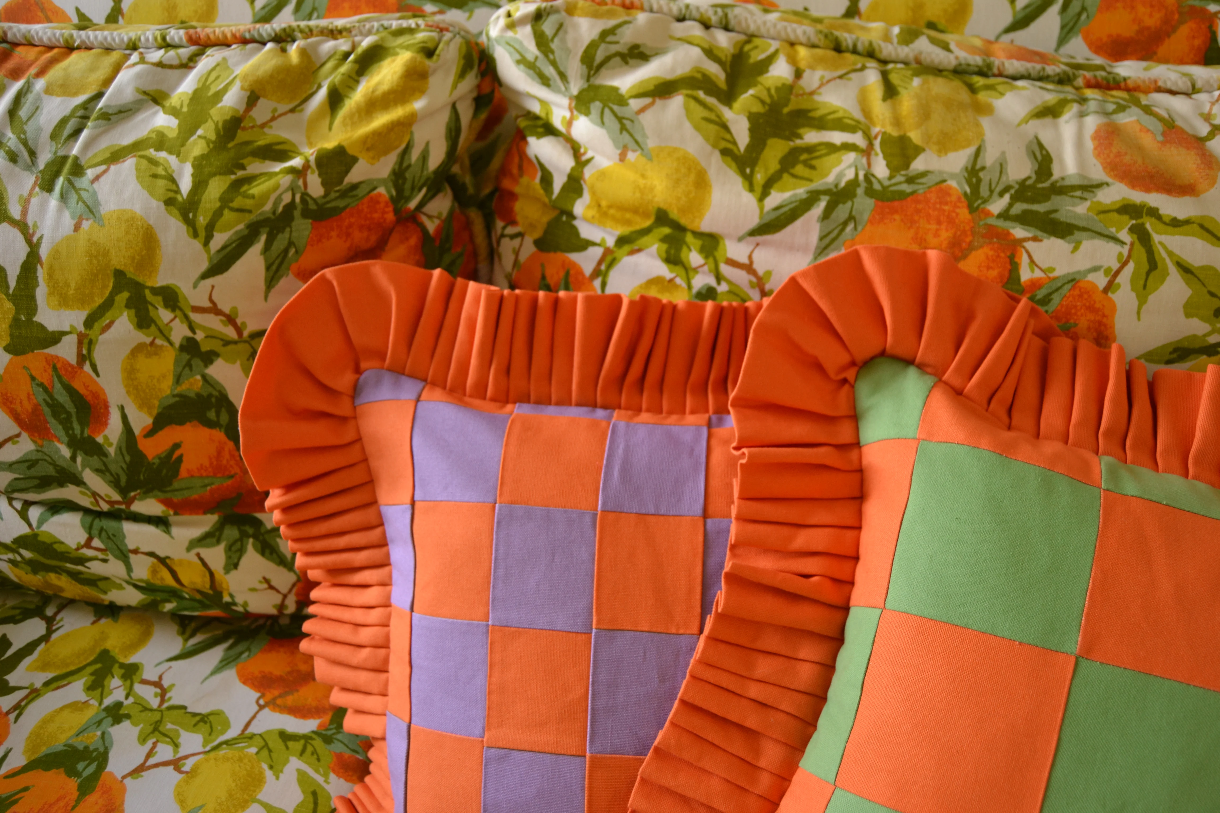Patchwork with Ruffle: Light Green & Orange w/ orange ruffle - Image 4